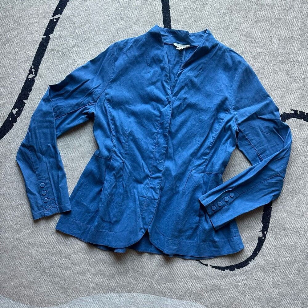 Eileen Fisher Blue Zip Blazer Size M Organic Linen Blend‎ Italian Fabric